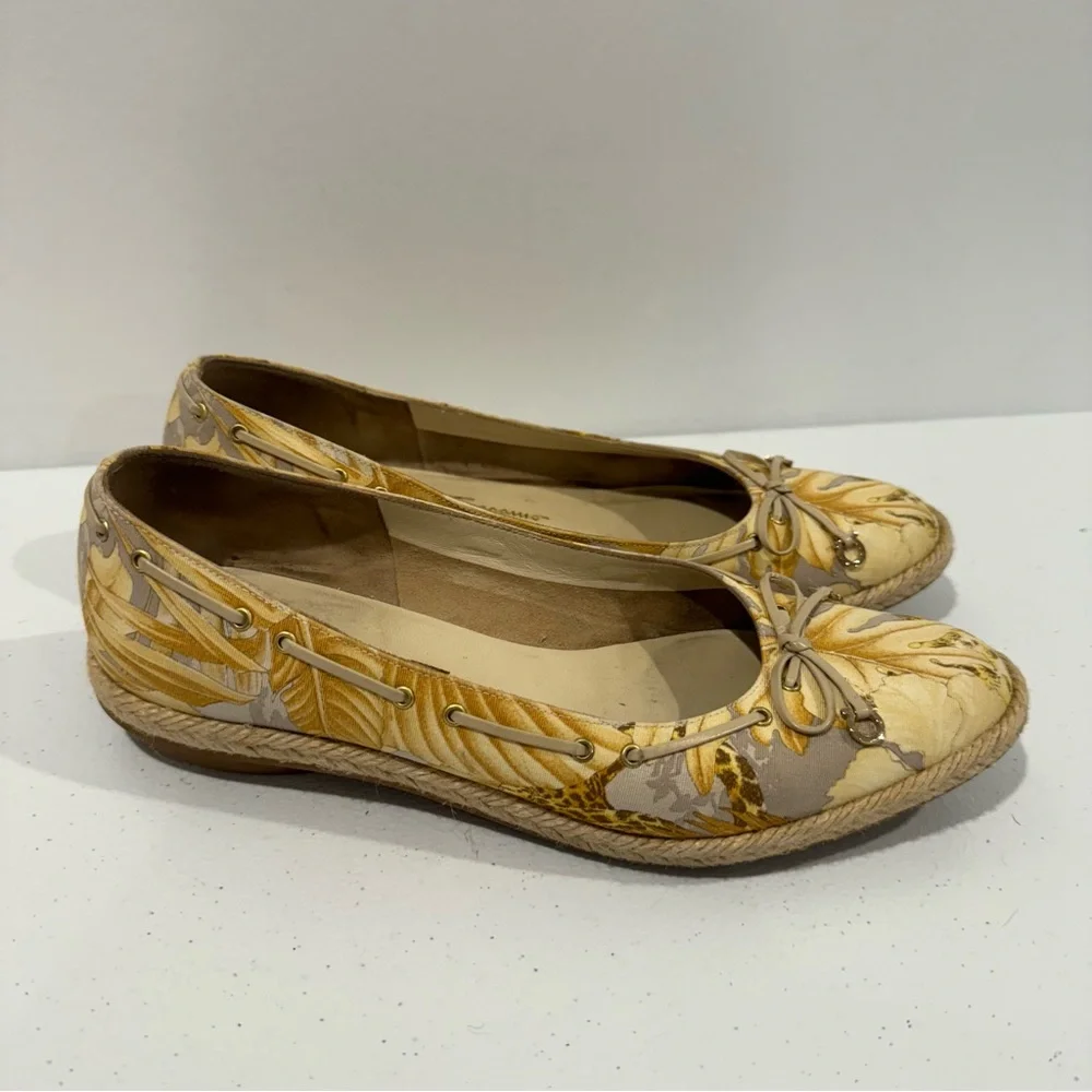 Salvatore Ferragamo Yellow Patterned Ballet Flats/Espadrilles